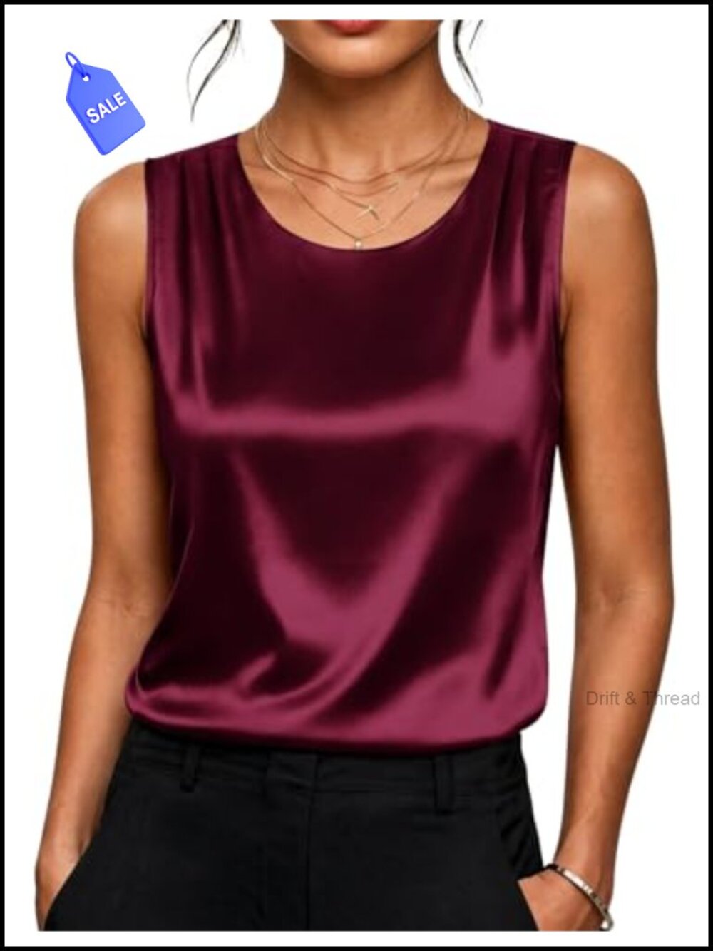 Womens Satin Tank Top Pleated Sleeveless Blouse Dressy Casual